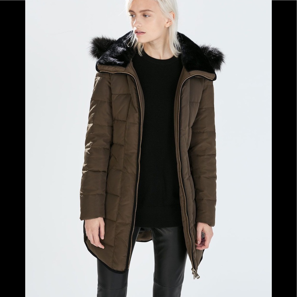 Zara Down Long Anorak Parka Puffer Coat